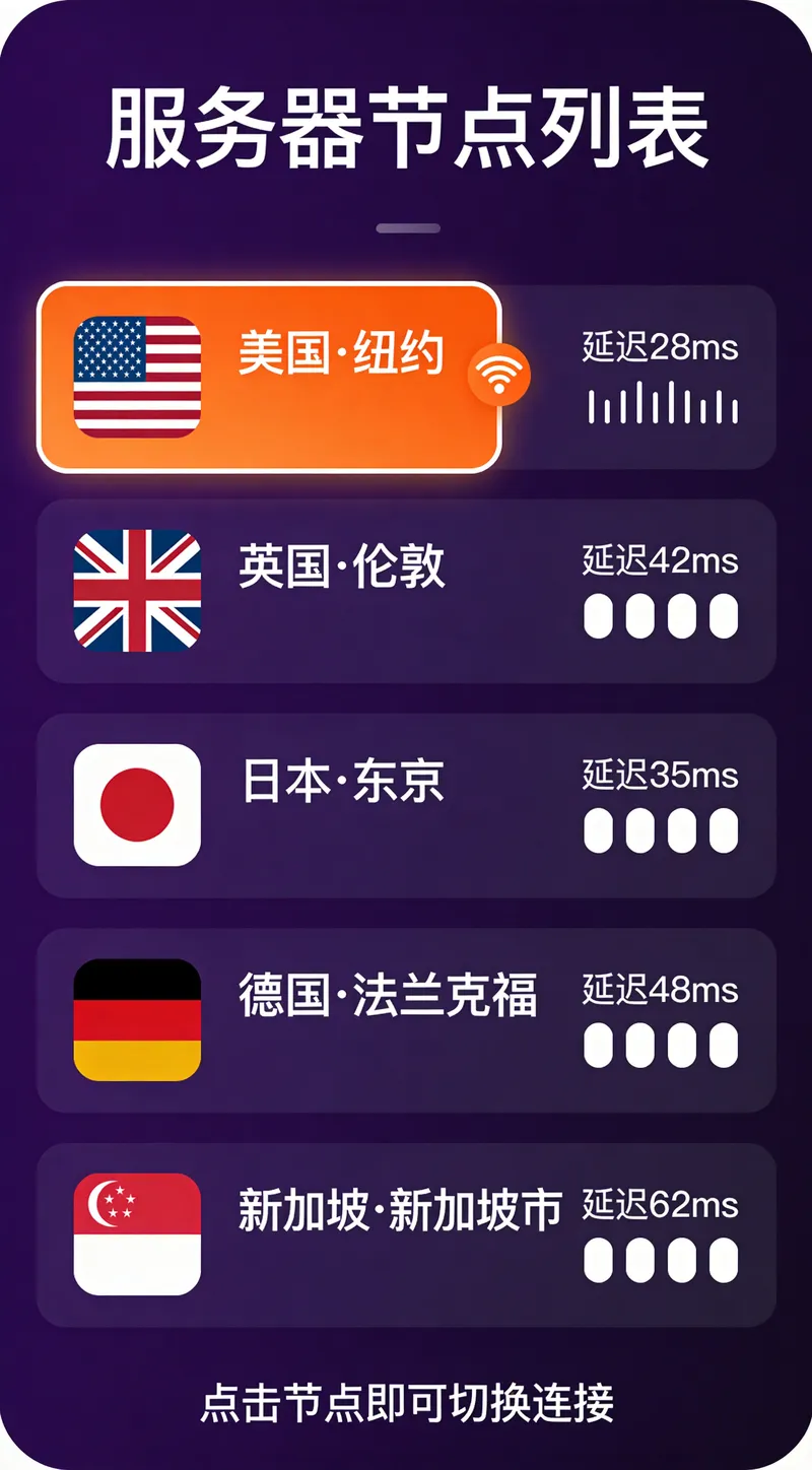 小火箭加速器节点列表与延迟显示